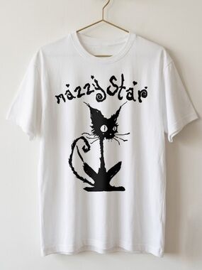 Gildan White Tee with Black Cat Graphic